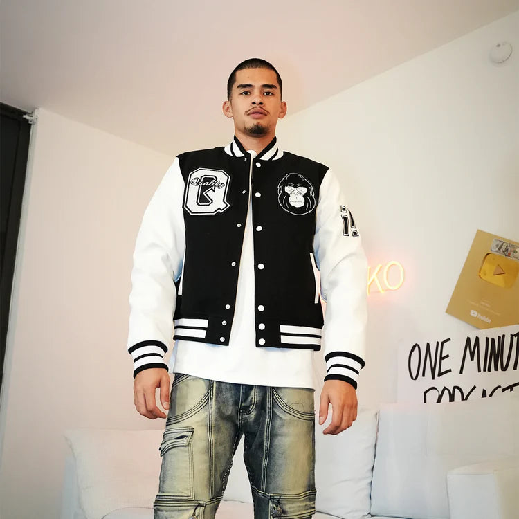 APE VARSITY JACKET (BLACK/WHITE)