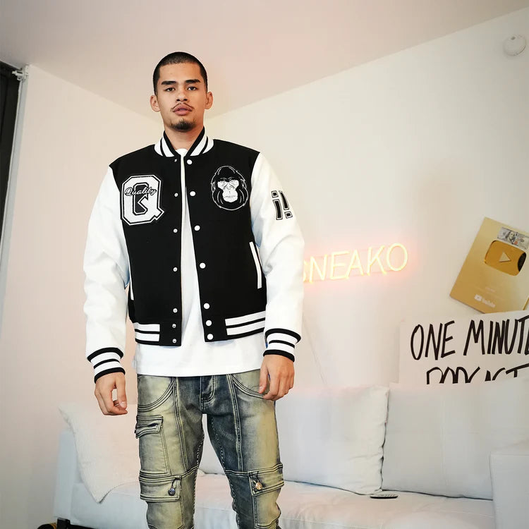 APE VARSITY JACKET (BLACK/WHITE)